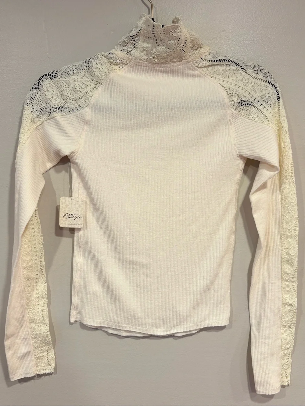 Free People Freddie Top NWT White Lace Turtleneck Ribbed Long Sleeve Women's XS